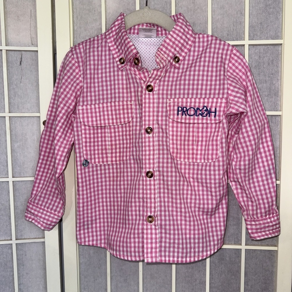 Prodoh Founders Kids Long‎ Sleeve Button Up Fishing Shirt Pink Vented Shirt 3T